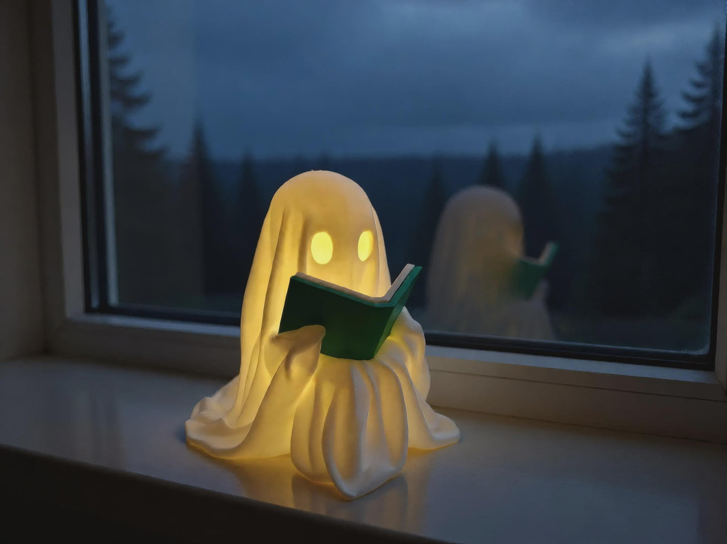 Ghost Reading Book Lantern with LED Tea Light - Halloween Decor