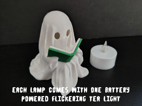 Ghost Reading Book Lantern with LED Tea Light - Halloween Decor