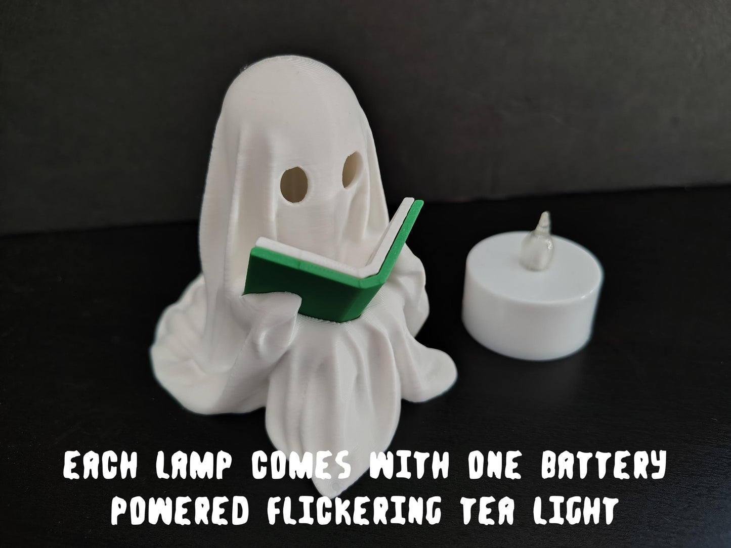 Ghost Reading Book Lantern with LED Tea Light - Halloween Decor